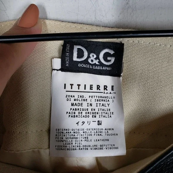 Dolce & Gabbana Wool Skirt Leather Trim A-Line Knee Length Ivory Black S‎